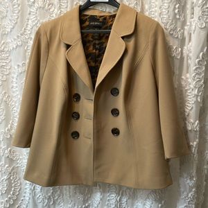 Lane Bryant tan double breasted suit jacket size 22. 3/4 length sleeves